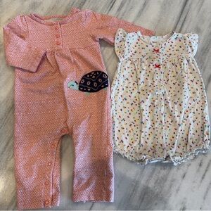 Baby Girl 9 Month Polka Dot Bundle Bubble Romper & Pink Turtle One Piece